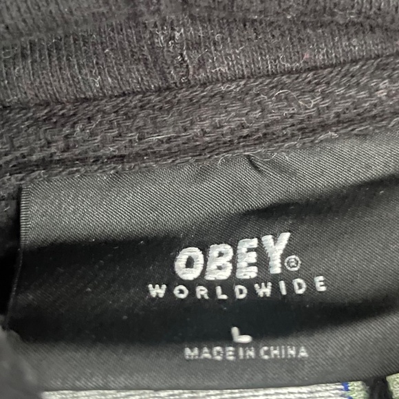 Obey Collegiate Logo Hoodie Black w/ Blue Print (Size Large) - Picture 6 of 7